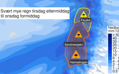 Farevarsel for Namdalen, Helgeland og deler av Salten